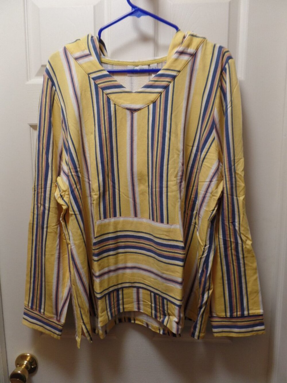 Denim & Co. XL 18 20 SUMMER BeAcH Active Striped French Terry Baja Hooded Top Ye